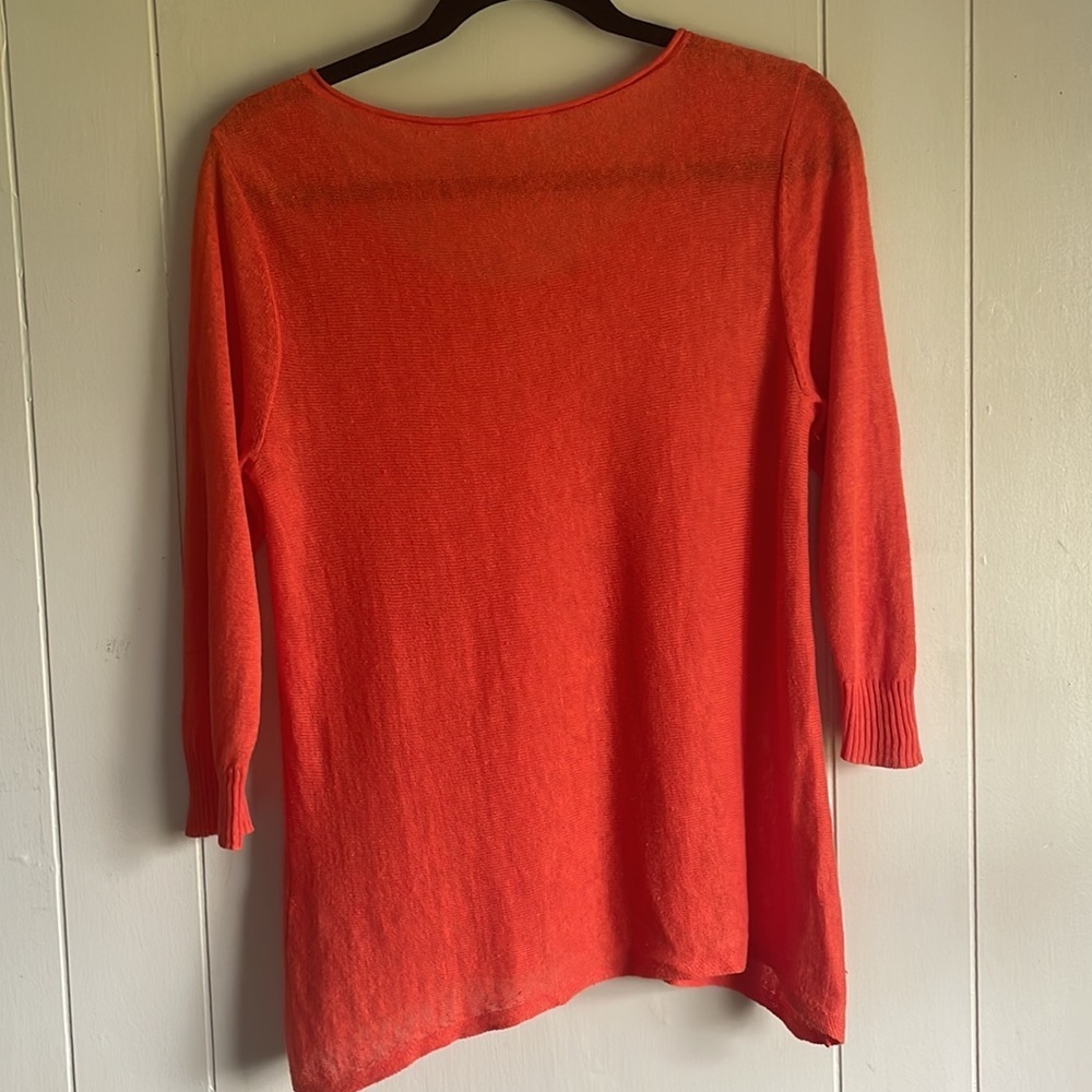 EILEEN FISHER Woman’s Orange Linen 3/4 Sleeve Pullover Sweater Top - Picture 2 of 5